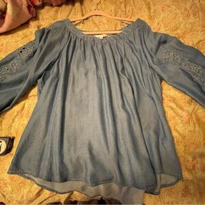 Lauren Conrad light denim shirt. Beautiful detail on sleeves.